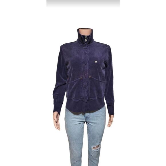 long sleeve mandarin collar Zip-up with button-down midnight corduroy Jacket si - Picture 4 of 6